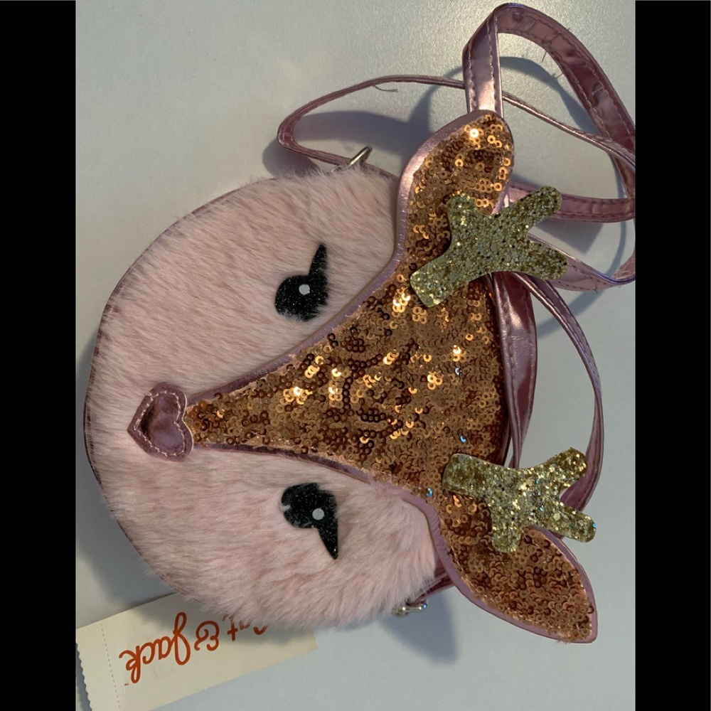 Girls Christmas reindeer sparkly purse